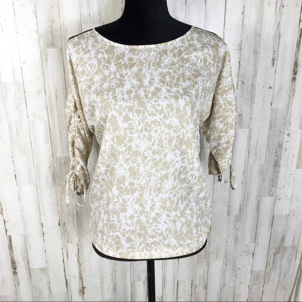 Michael Kors Tie Sleeve Ruched Blouse Top Shirt MK
